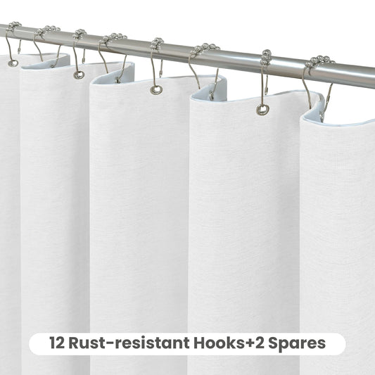 Faux Linen Wrinkleless Shower Curtain Set with Liner (White)
