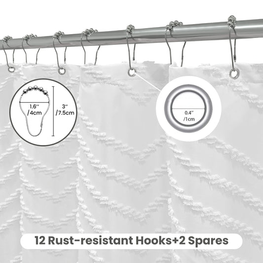 Tufted Textured Chevron Striped Tassel Shower Curtain