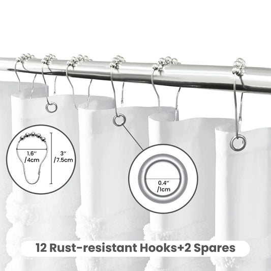 Boho Tufted Textured Striped Tassel Shower Curtain