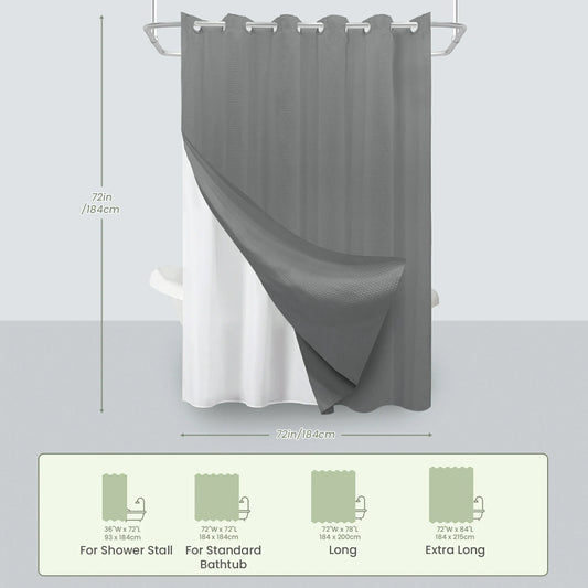 Hookless Solid Waffle Weave Shower Curtain Set