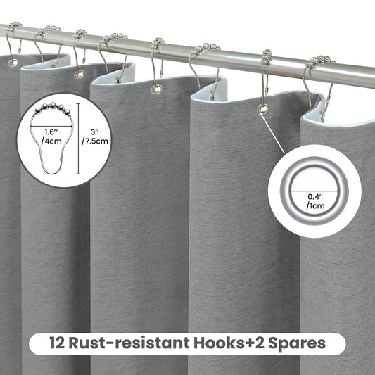 Faux Linen Wrinkleless Shower Curtain Set with Liner (Gray)