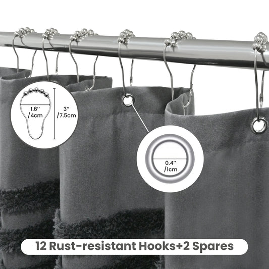 Boho Tufted Textured Striped Tassel Shower Curtain