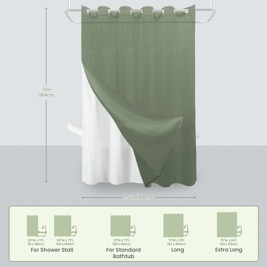 Waffle Weave Hookless Shower Curtain Set with Window