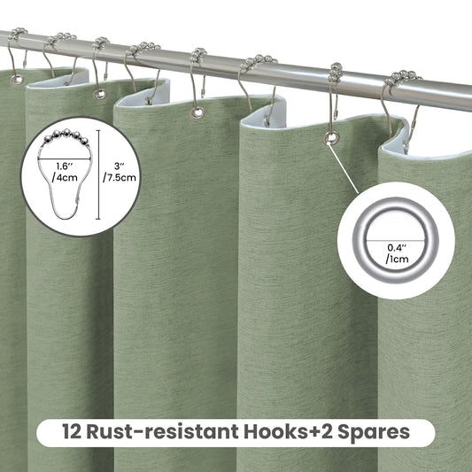 Faux Linen Wrinkleless Shower Curtain Set with Liner (Green)
