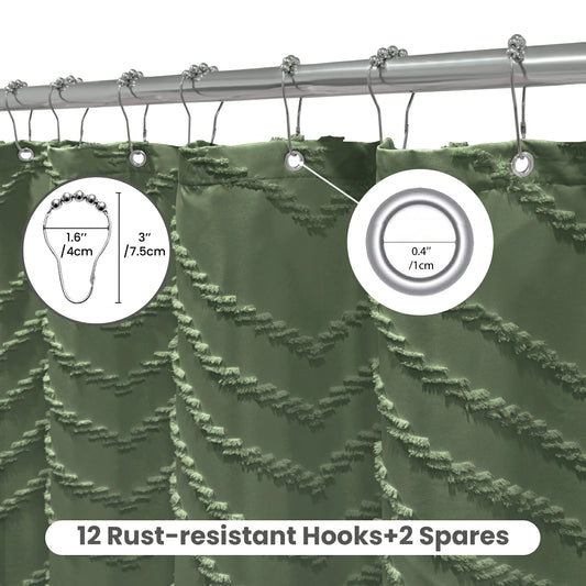 Tufted Textured Chevron Striped Tassel Shower Curtain