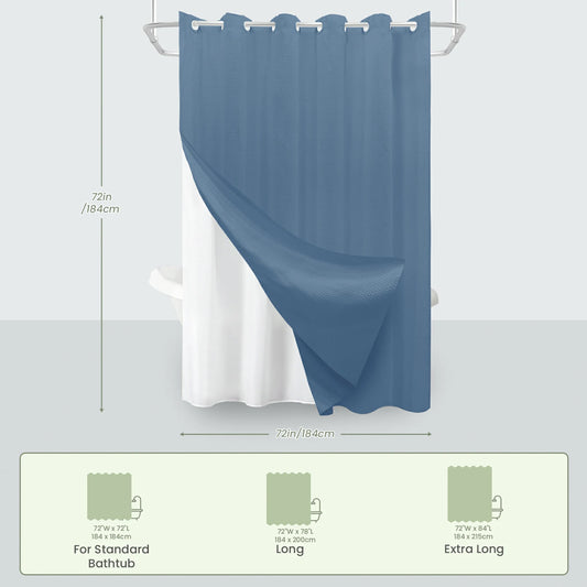 Hookless Solid Waffle Weave Shower Curtain Set