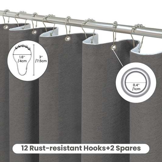 Faux Linen Wrinkleless Shower Curtain Set with Liner (Graphite Gray)