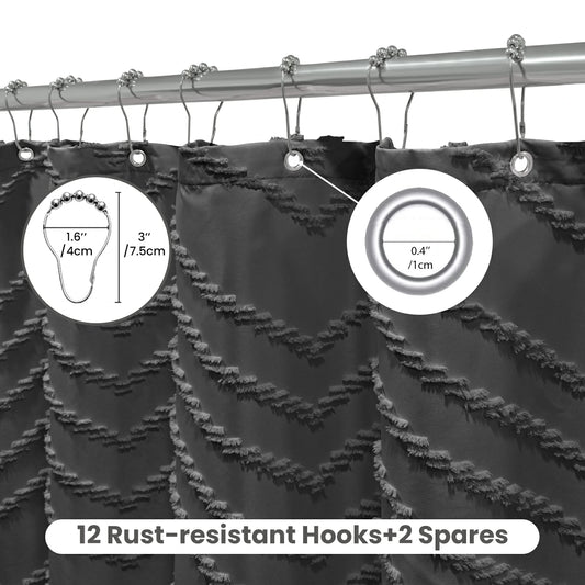 Tufted Textured Chevron Striped Tassel Shower Curtain