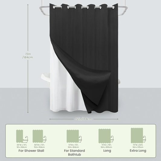 Hookless Solid Waffle Weave Shower Curtain Set