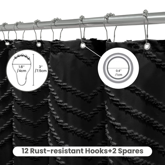 Tufted Textured Chevron Striped Tassel Shower Curtain