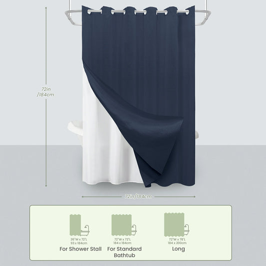 Hookless Solid Waffle Weave Shower Curtain Set