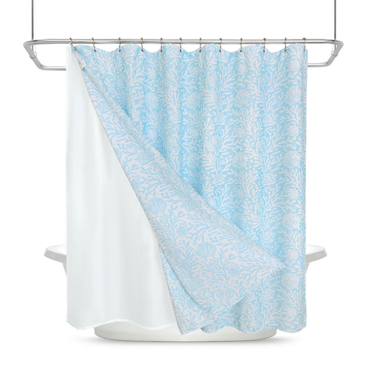Coastal Loft Series Matelassé Jacquard Shower Curtain (Ocean Mist Blue)