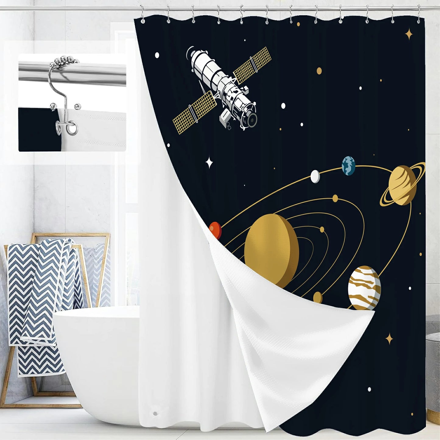 “Golden Orbits" NASA Series Shower Curtain Set