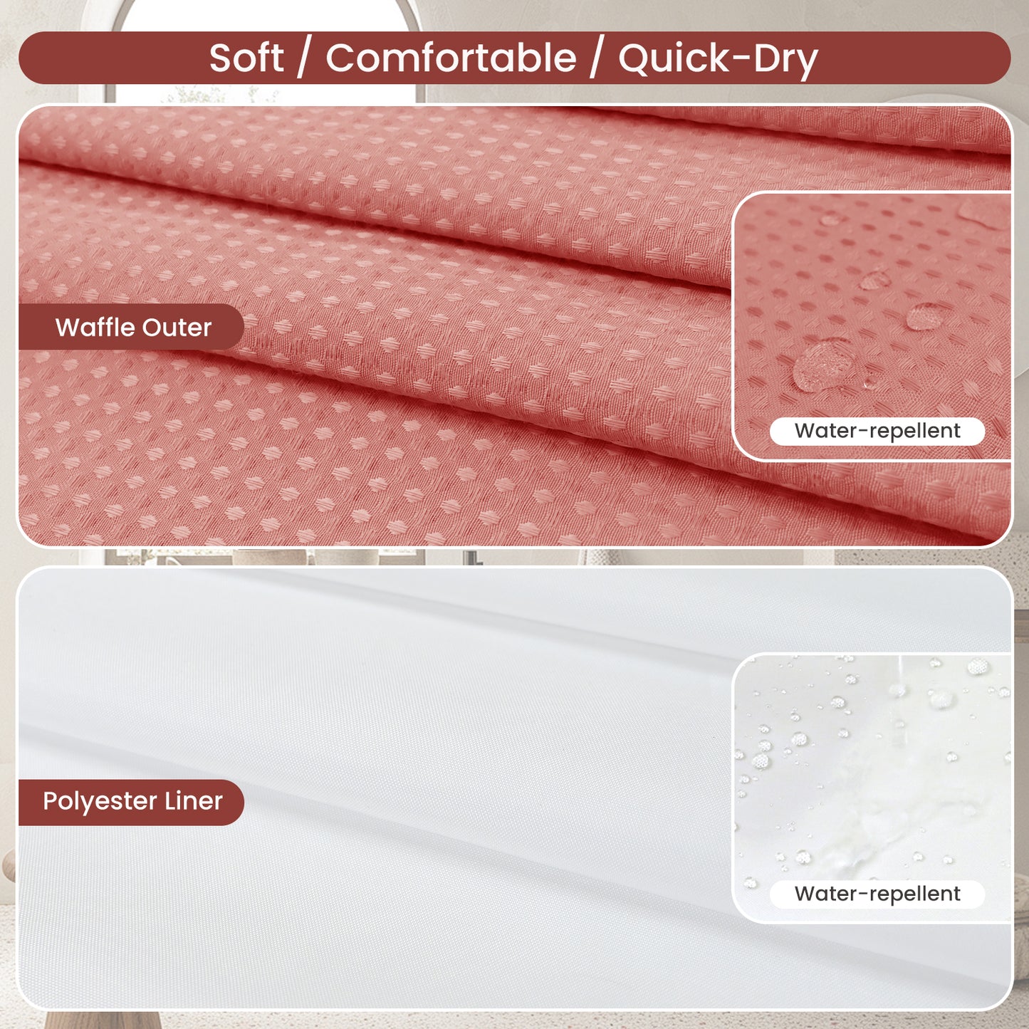 Clean Slate Series No Hook Shower Curtain (Clay Red)