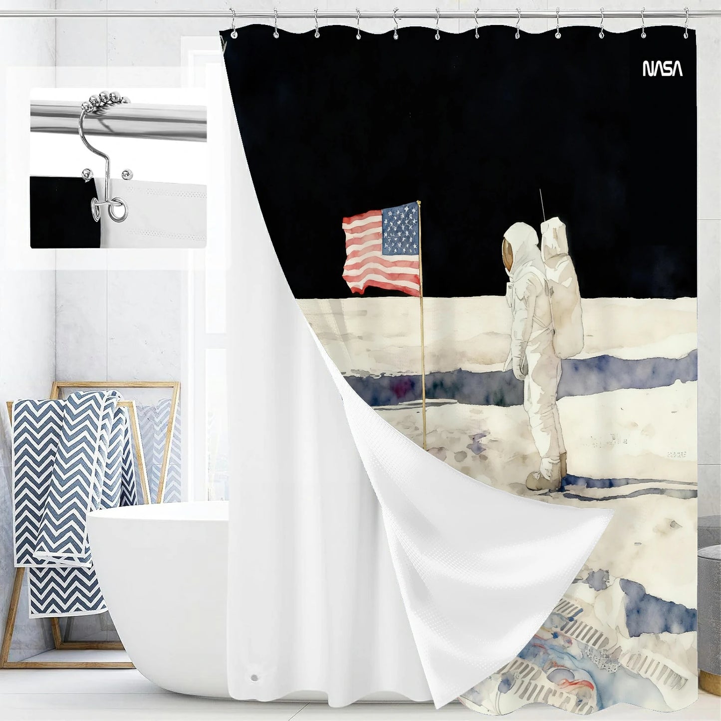 “Moonlight Watercolor" NASA Series Shower Curtain Set