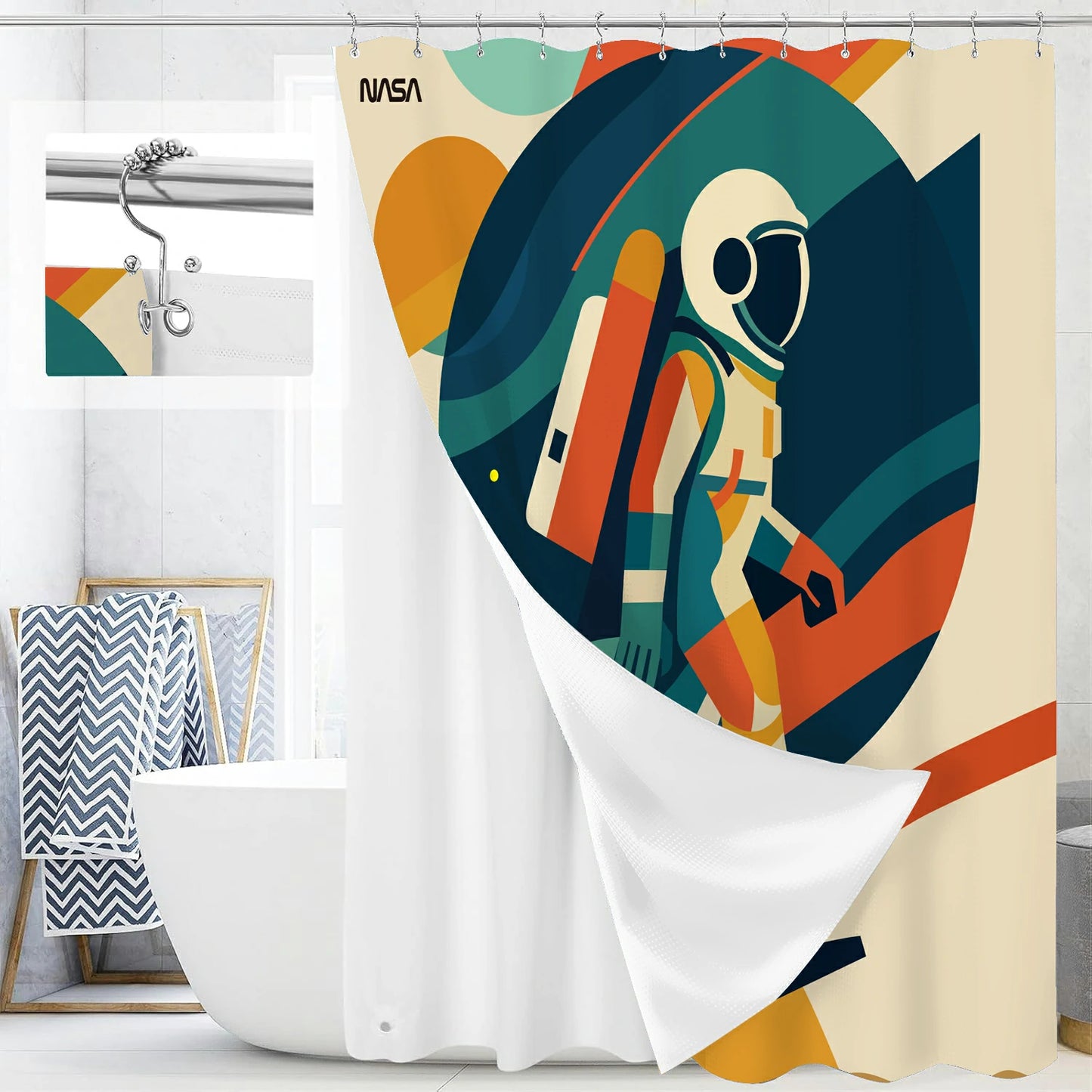 “Orbit Walker" NASA Series Shower Curtain Set
