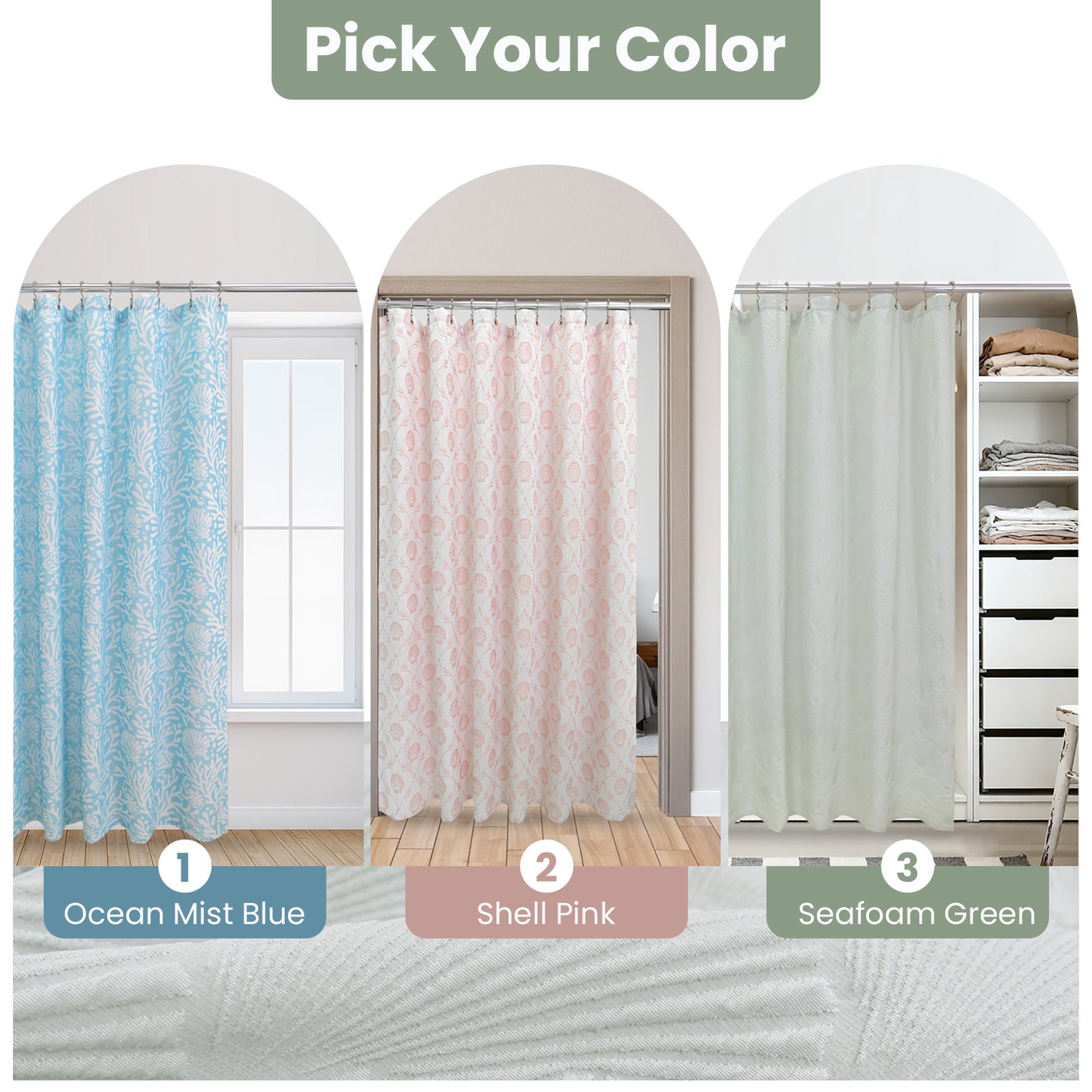 Coastal Loft Series Matelassé Jacquard Shower Curtain (Seafoam Green)