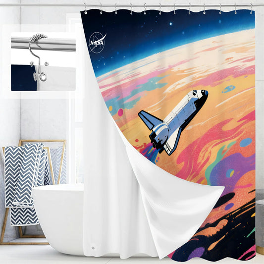 “Chromatic Liftoff" NASA Series Shower Curtain Set