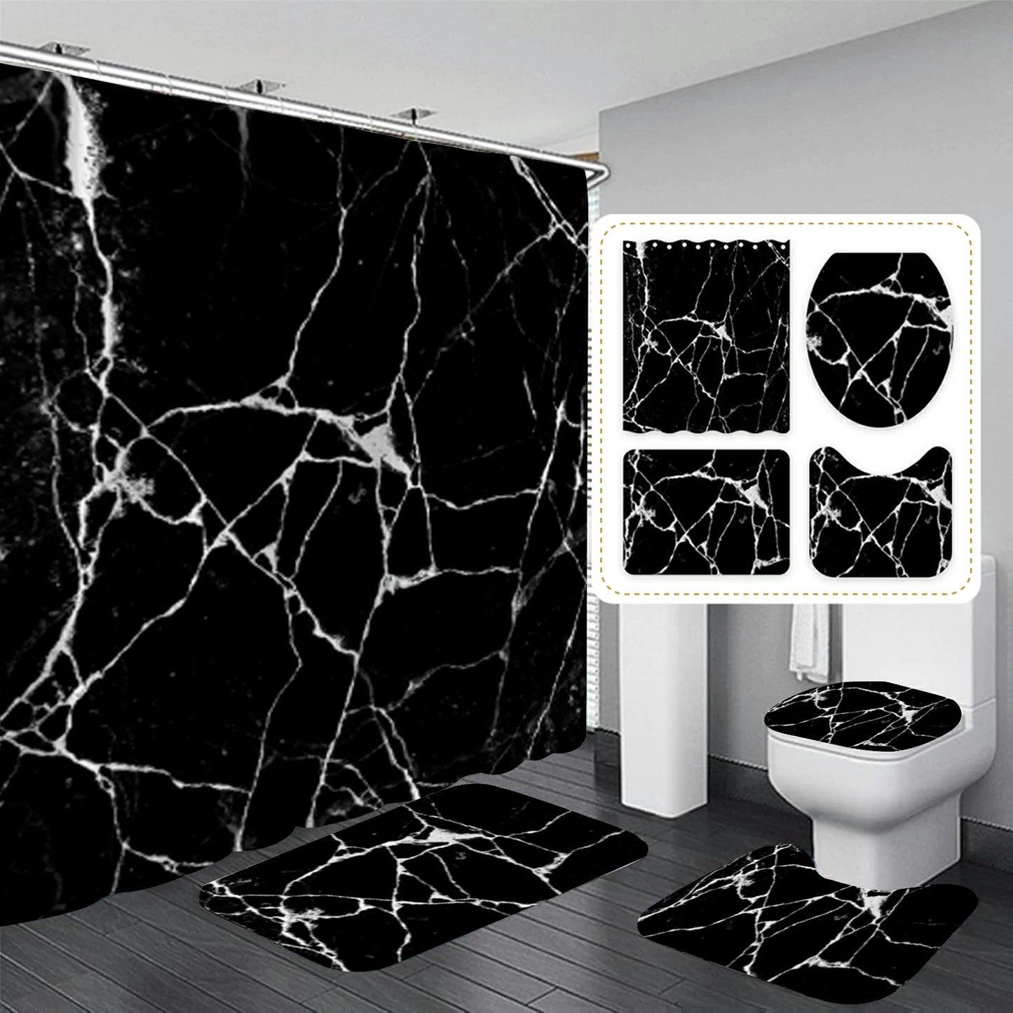 Marble Pattern Shower Curtain Set
