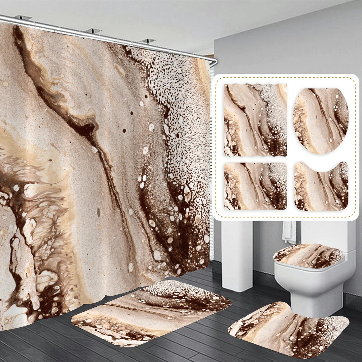 Marble Pattern Shower Curtain Set