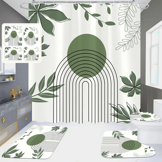 Leaves & Geometry Bathroom Shower Curtain Set