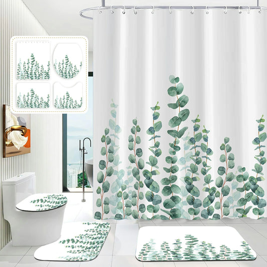 Rustic Eucalyptus Pattern 4 in 1 Bathroom Set