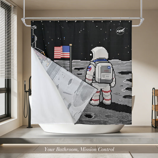 “Eight-Bit Moonwalk" NASA Series Shower Curtain Set