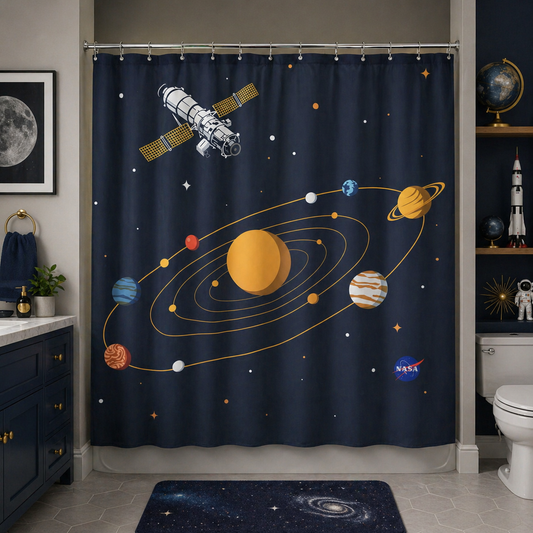 “Golden Orbits" NASA Series Shower Curtain Set