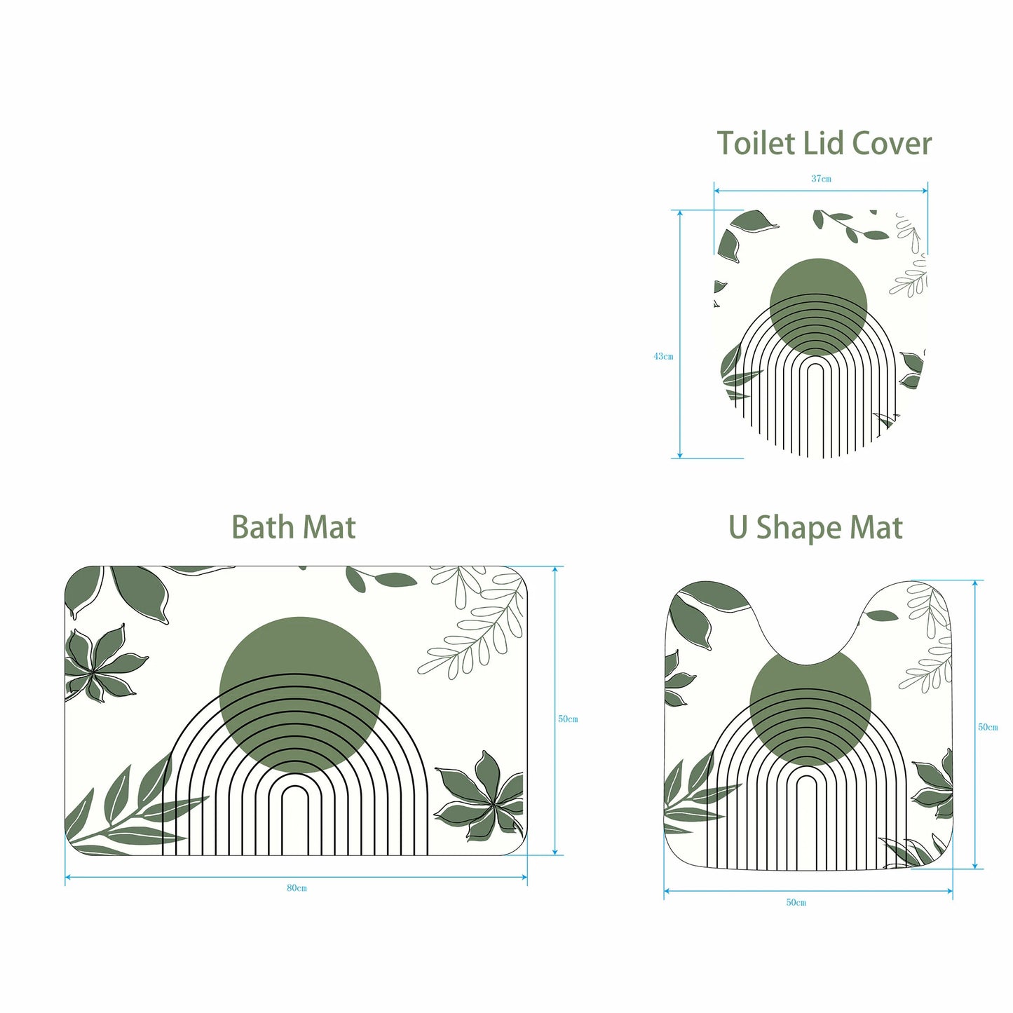 Leaves & Geometry Bathroom Shower Curtain Set