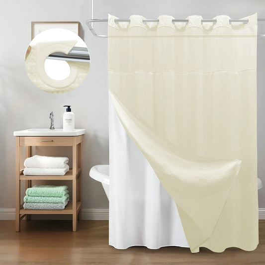 Waffle Weave Hookless Shower Curtain Set with Window