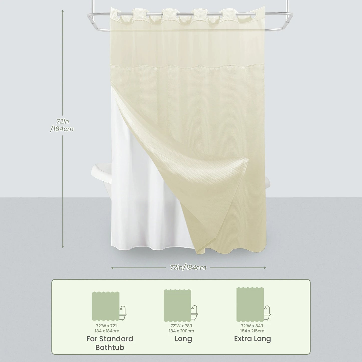 Waffle Weave Hookless Shower Curtain Set with Window