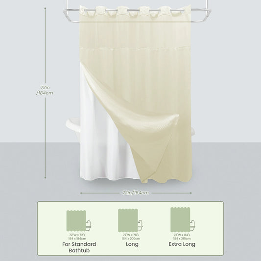Waffle Weave Hookless Shower Curtain Set with Window