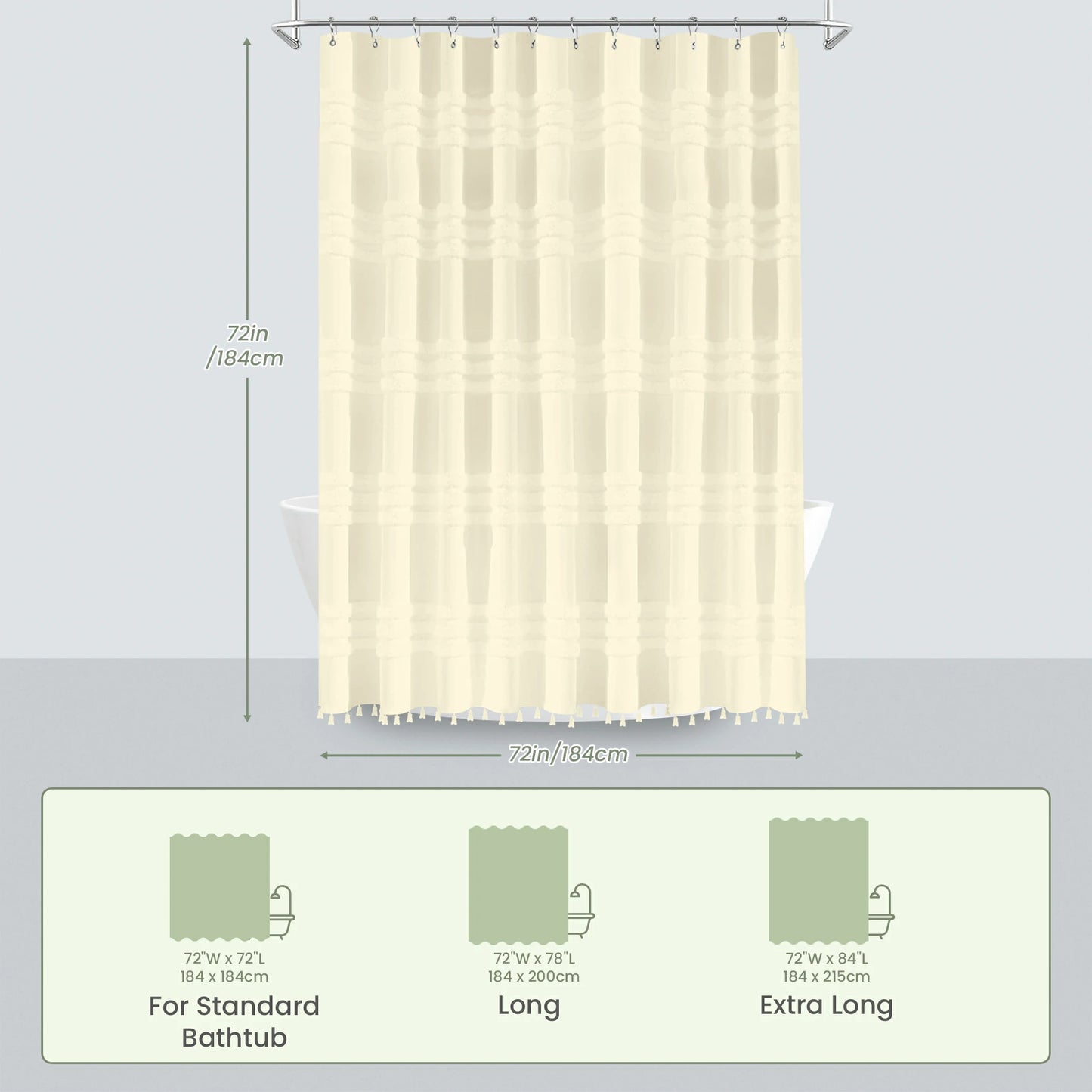 Boho Tufted Textured Striped Tassel Shower Curtain