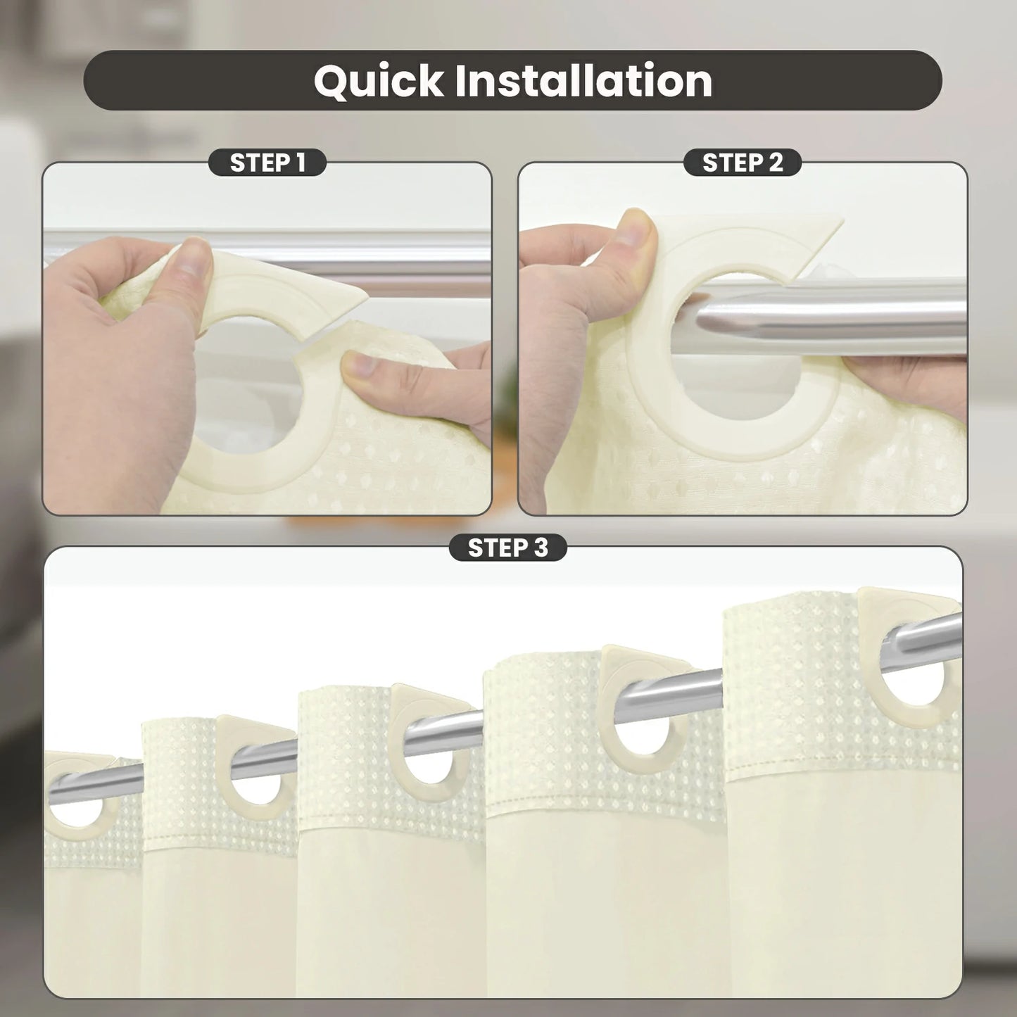 Waffle Weave Hookless Shower Curtain Set with Window