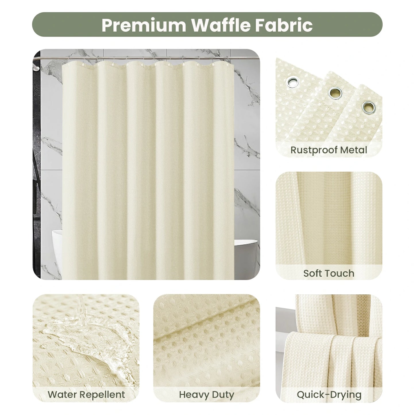 Solid Waffle Weave Shower Curtain