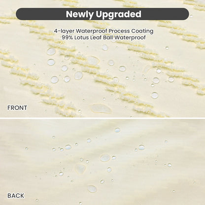 Tufted Textured Chevron Striped Tassel Shower Curtain (Ivory)