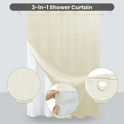 Waffle Weave Hookless Shower Curtain Set with Window