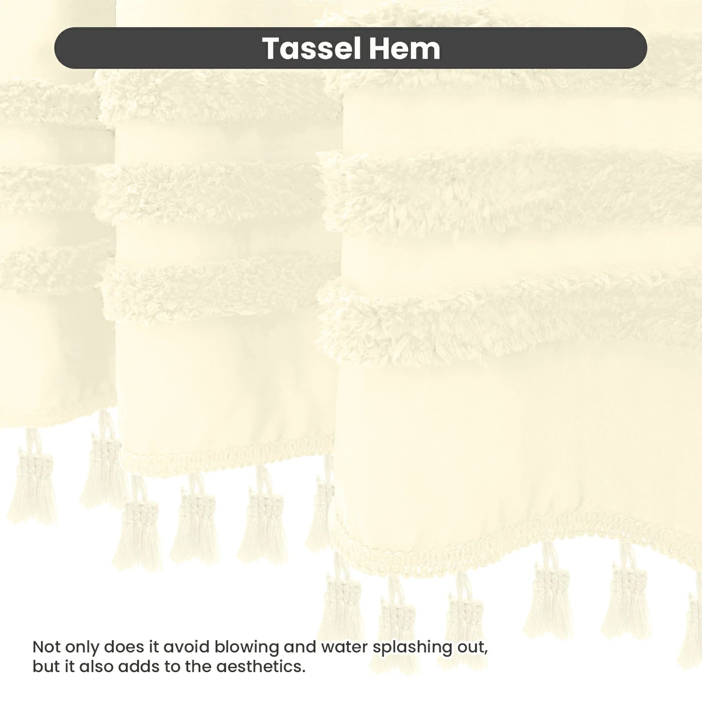 Boho Tufted Textured Striped Tassel Shower Curtain