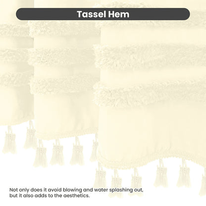 Boho Tufted Textured Striped Tassel Shower Curtain