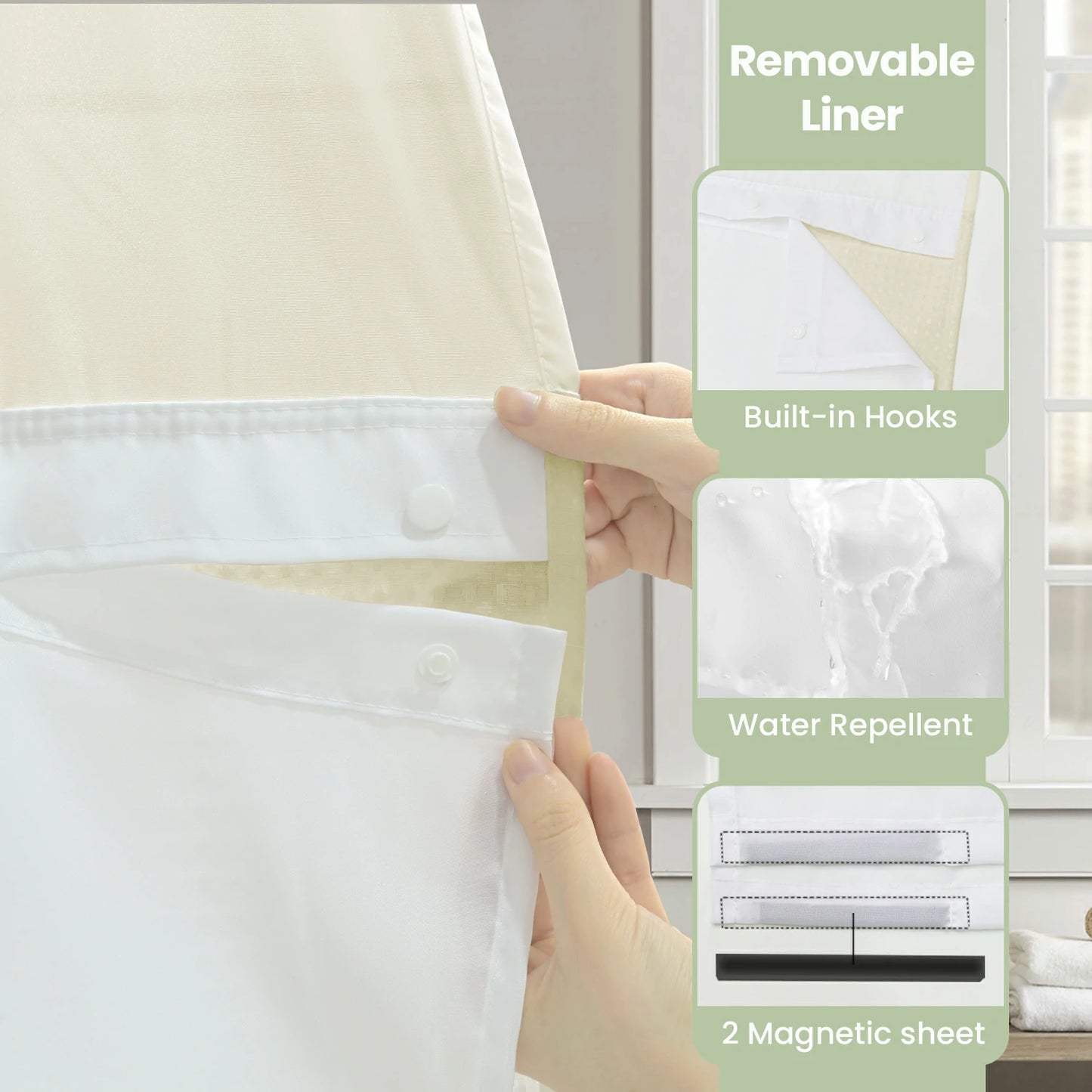 Waffle Weave Hookless Shower Curtain Set with Window