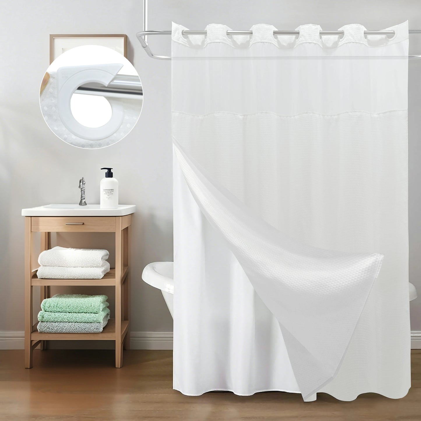 Waffle Weave Hookless Shower Curtain Set with Window