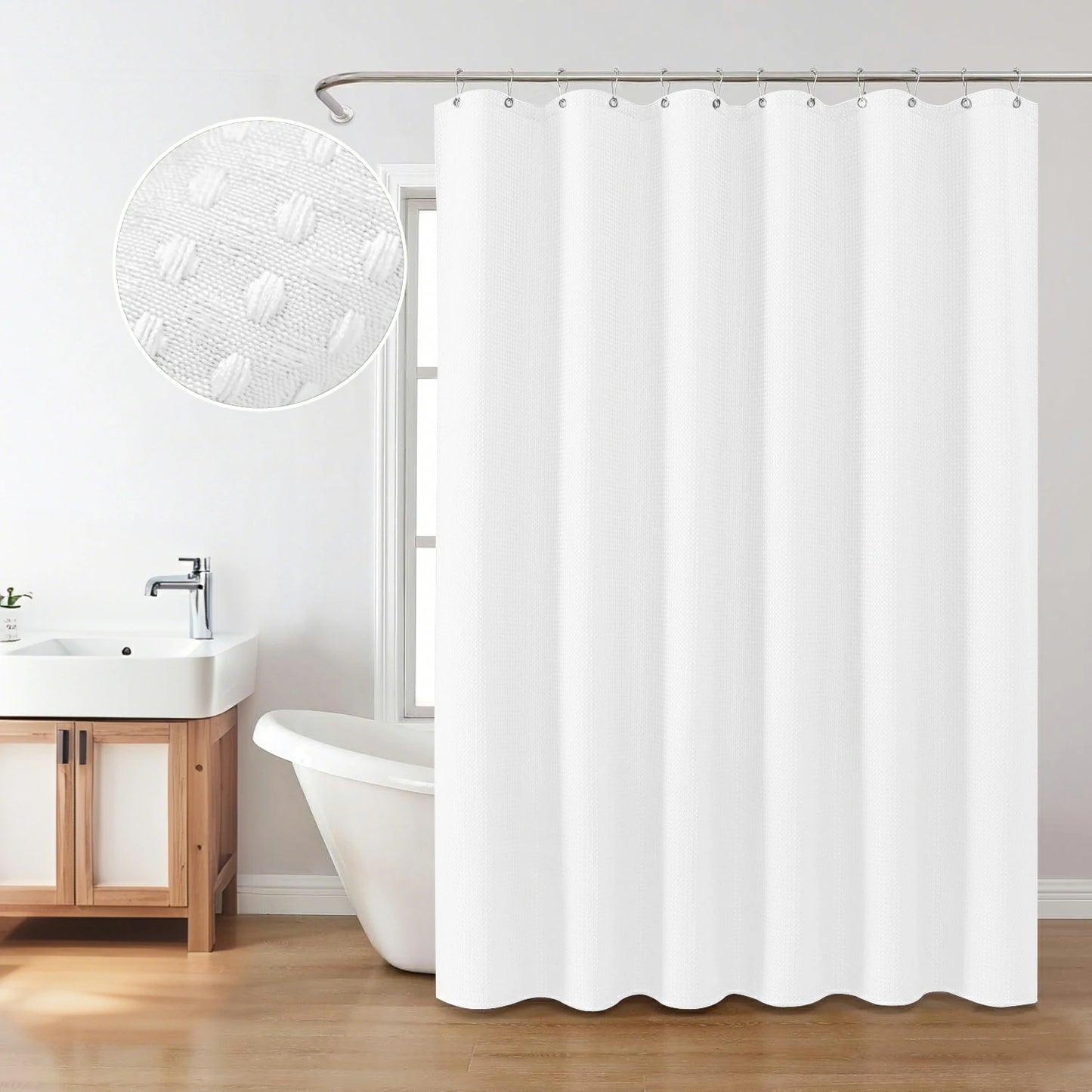 Solid Waffle Weave Shower Curtain