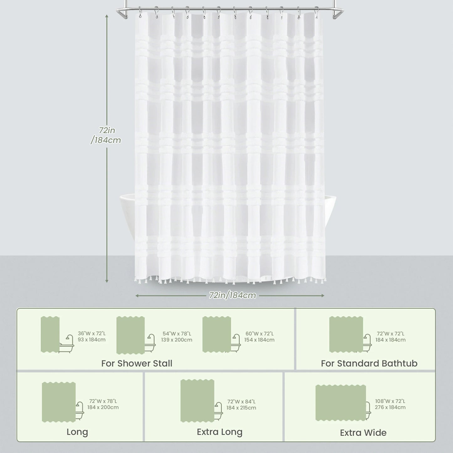 Boho Tufted Textured Striped Tassel Shower Curtain