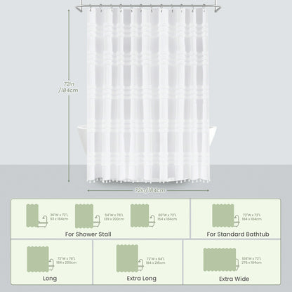 Boho Tufted Textured Striped Tassel Shower Curtain