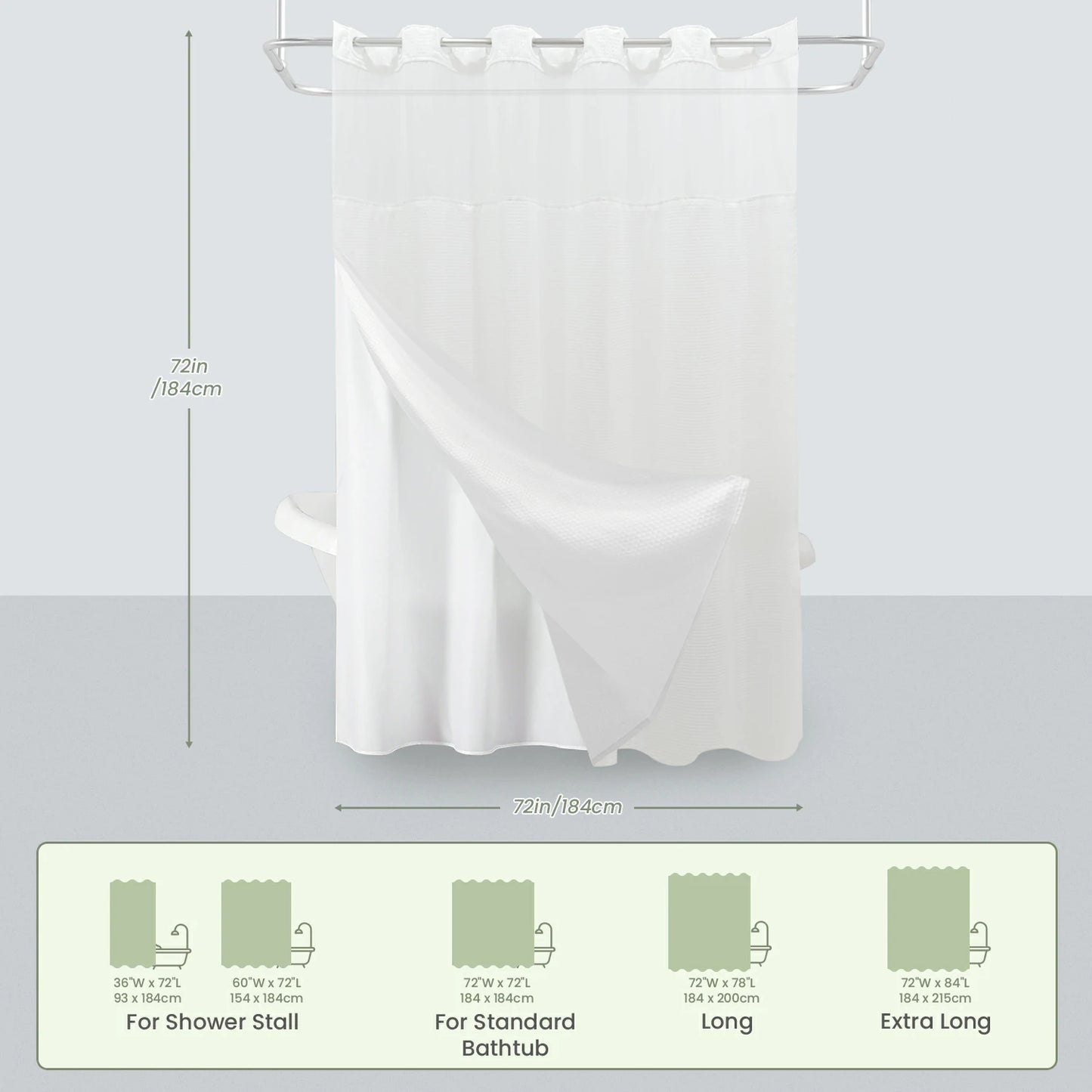 Waffle Weave Hookless Shower Curtain Set with Window