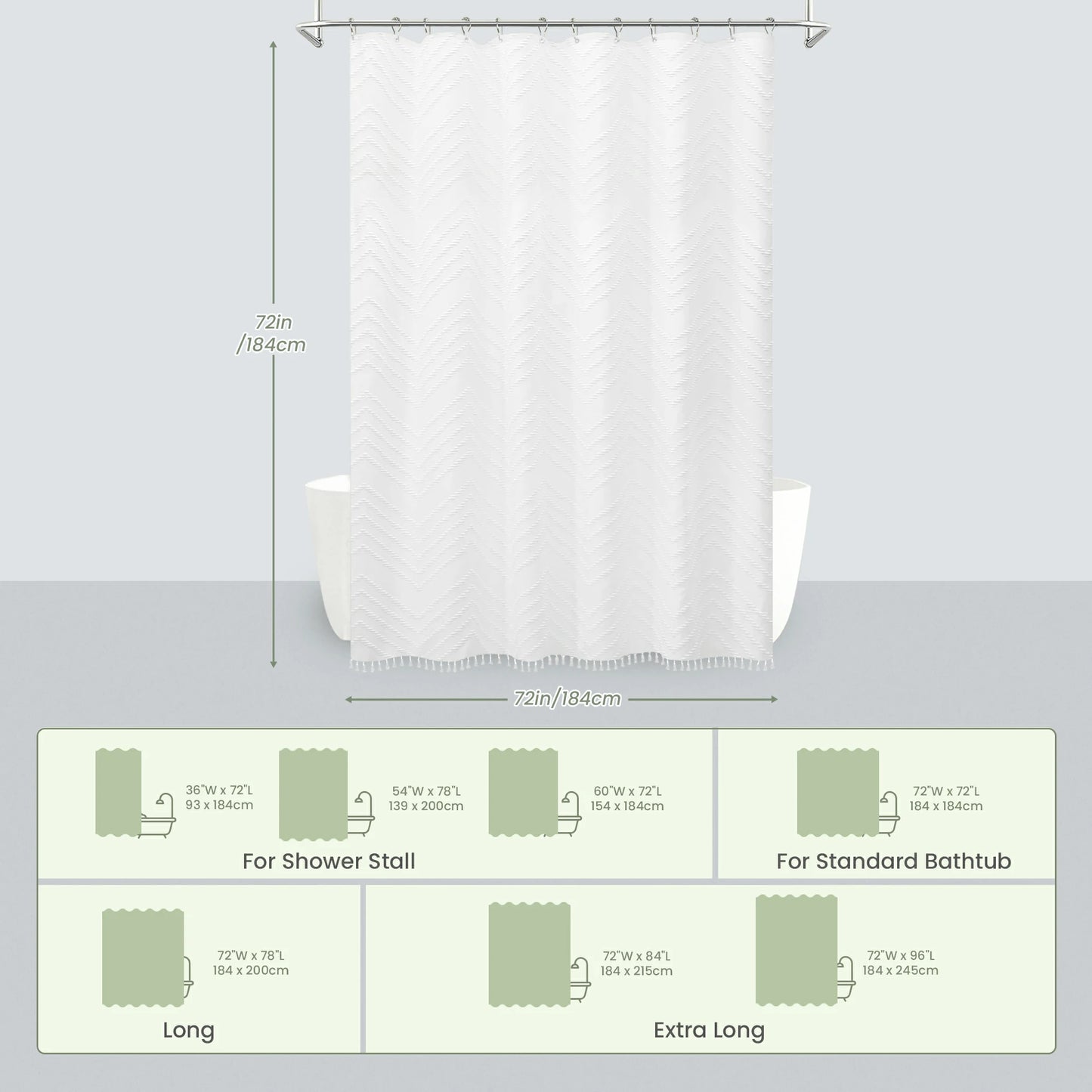Tufted Textured Chevron Striped Tassel Shower Curtain