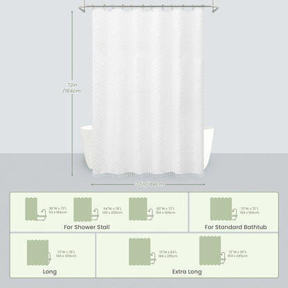 Tufted Textured Chevron Striped Tassel Shower Curtain