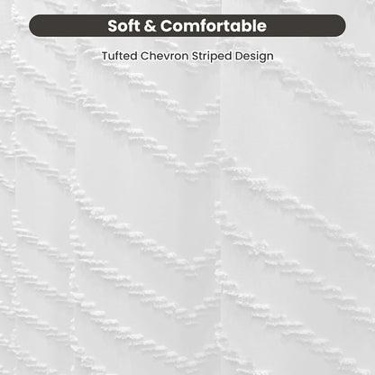 Tufted Textured Chevron Striped Tassel Shower Curtain