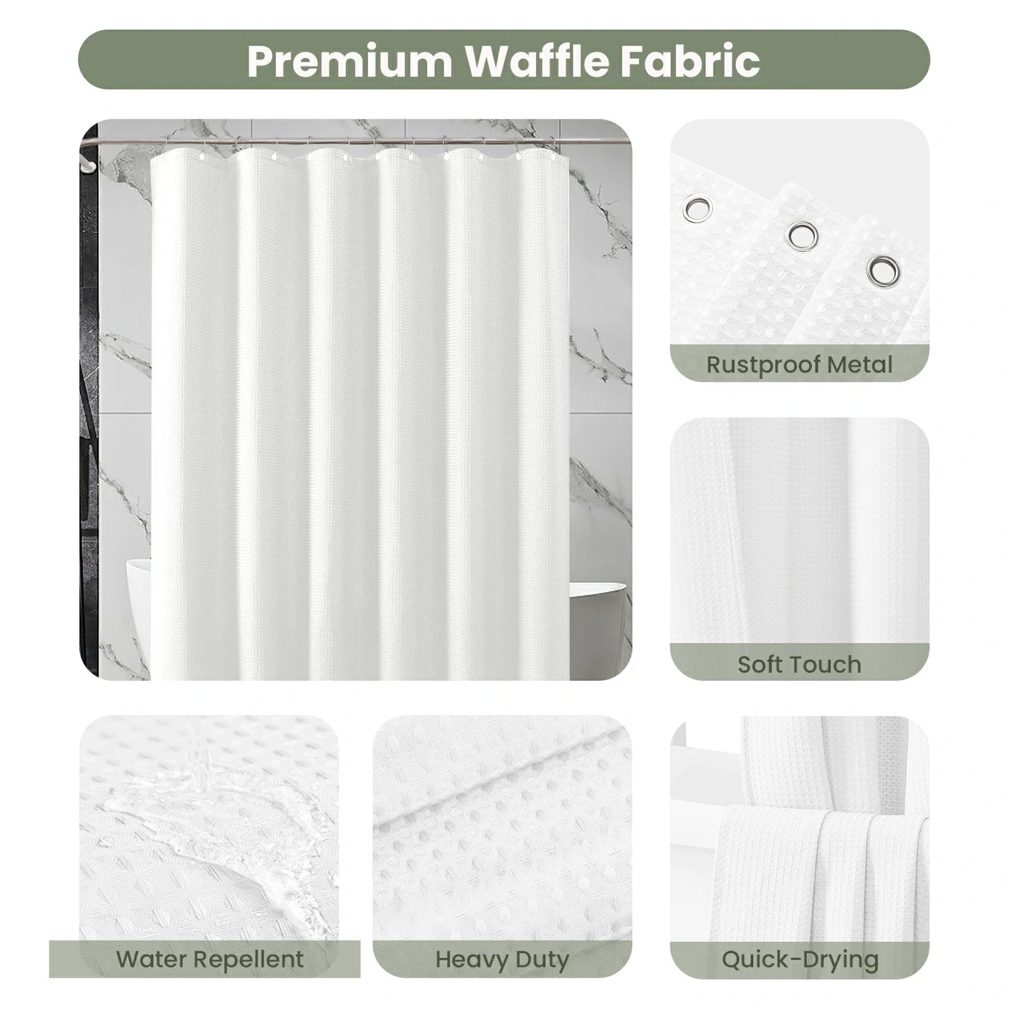 Solid Waffle Weave Shower Curtain