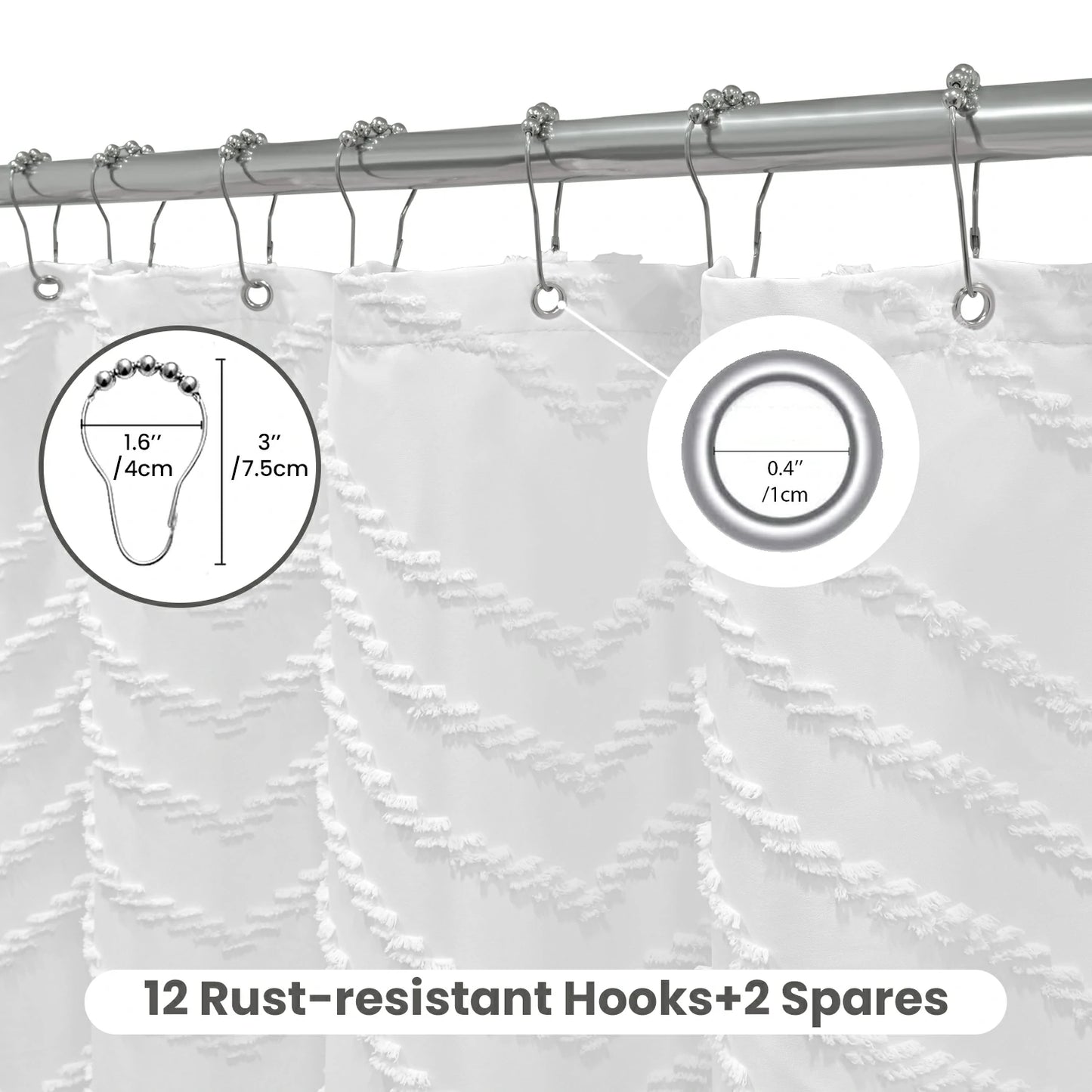 Tufted Textured Chevron Striped Tassel Shower Curtain